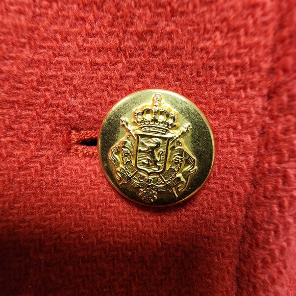 J. Crew Pea Coat Women 4 Red Stadium Cloth by Nello Gori Gold Buttons FLAWS READ - Picture 11 of 14